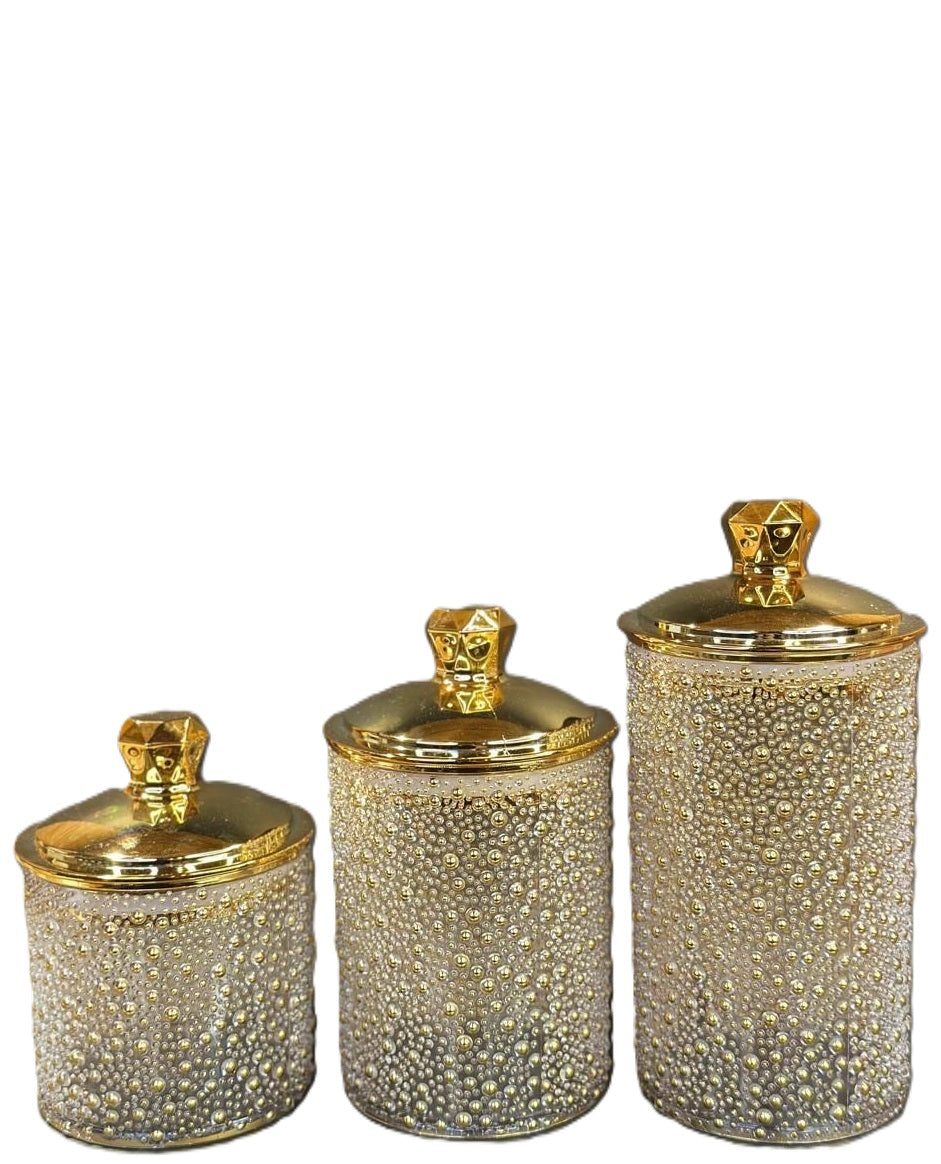 3 Pc Luxury Jar Set - Golden
