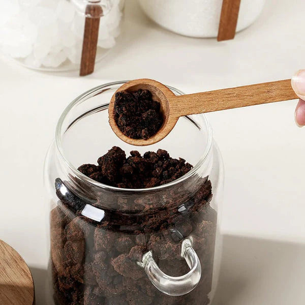 Wooden Knob Glass Jar With Spoon
