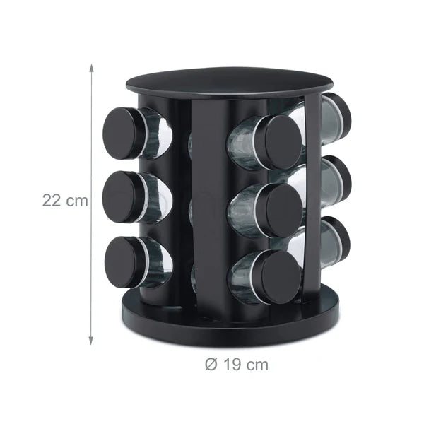 12 Pcs Revolving Spice Rack - Black