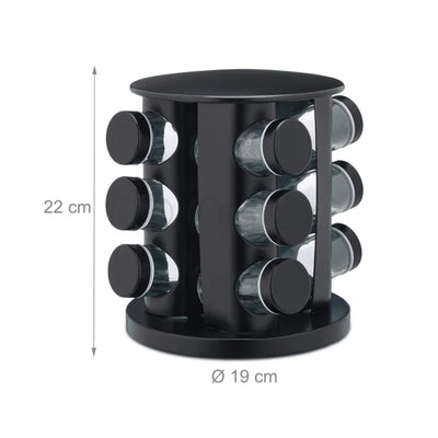 12 Pcs Revolving Spice Rack - Black