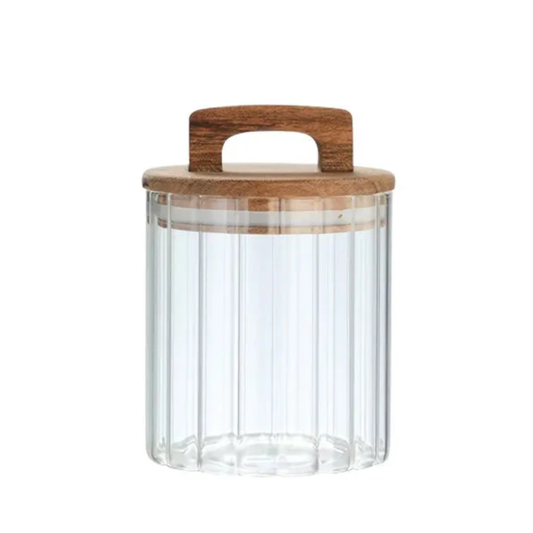 Striped Glass Seasoning Jar With Bamboo Lid